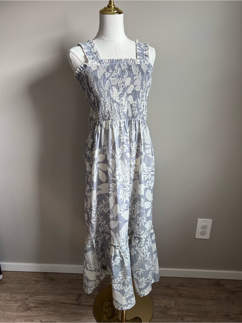Charlie Paige print cotton midi dress smocked bodice tiered ruffled hem market